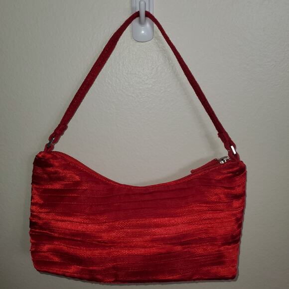 Red Satin Ruched Evening Shoulder Bag – Holiday Party & NYE Cocktail Purse - Picture 14 of 15